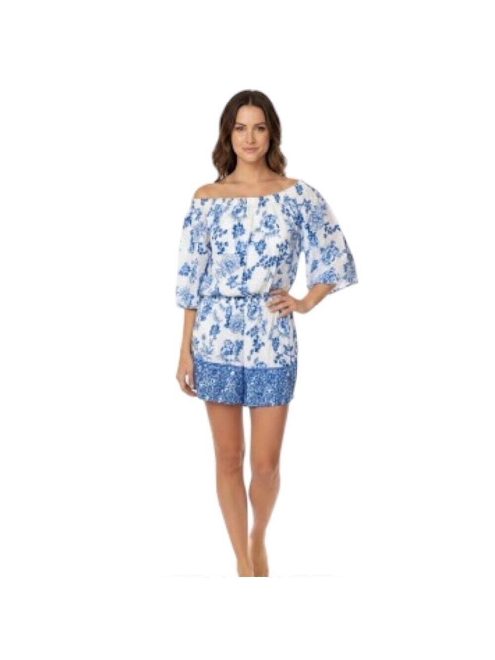 Blue Island Size M Blue White Floral Dress